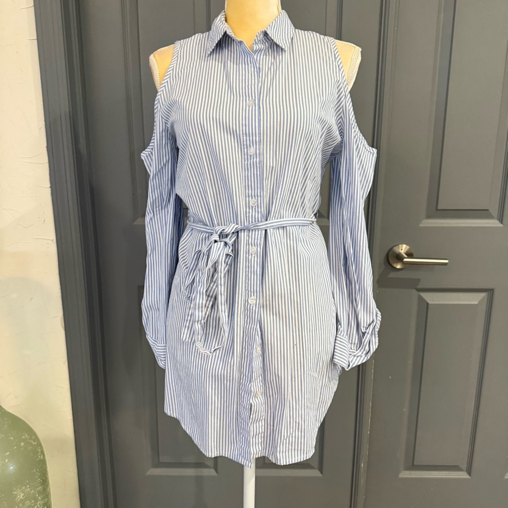 Papaya Blue and White Striped Top